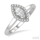 1/3 Ctw Round Cut Diamond Engagement Ring With 1/4 ct Marquise Cut Center Stone in 14K White Gold