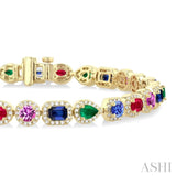 Mixed Shape Halo Gemstone & Diamond Bracelet