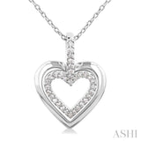 1/10 ctw Petite Twin Heart Round Cut Diamond Fashion Pendant With Chain in 10K White Gold