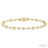 1 1/10 ctw Single Cut Diamond Marquise and Floral Link Bracelet in 10K Yellow Gold