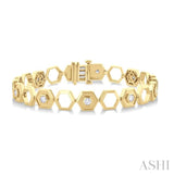 3/4 ctw Double & Open Window Hexagon Round Cut Diamond Fashion Bracelet in 14K Yellow Gold