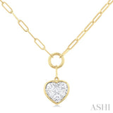 1/4 ctw Lovebright Heart Shape Round Cut Diamond Paper Clip Necklace in 14K Yellow & White Gold