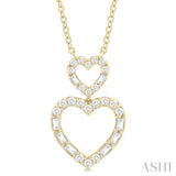1/3 ctw Twin Heart Fusion Baguette and Round Cut Diamond Necklace in 10K Yellow Gold